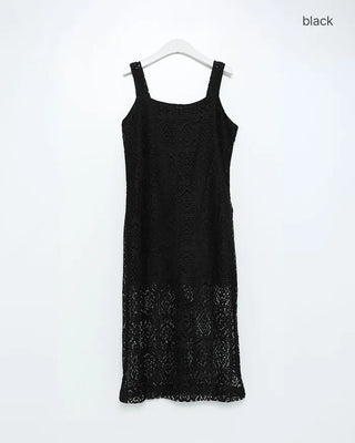 Perforated detail square neck long dress