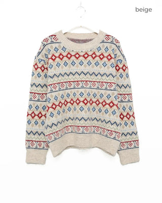 Ethnic pattern long-sleeved knit