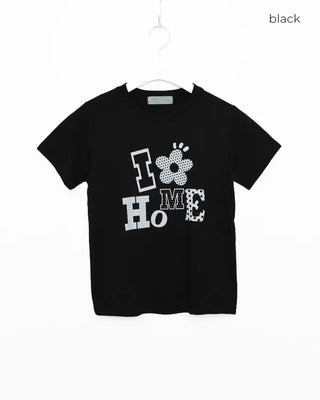 Multi-dot flower lettering half T-shirt