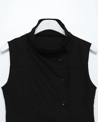 High-neck button-down sleeveless top