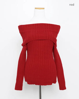 Ribbed wrap off-shoulder knit