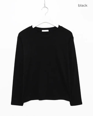 Simple brushed-back round neck long-sleeve T-shirt