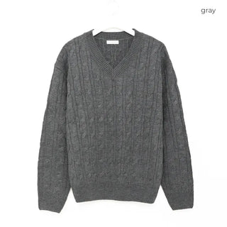 (Unisex) Cable Simple V-Neck Knit