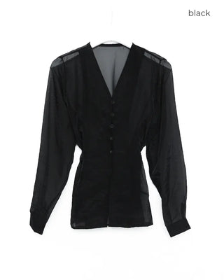 Collarless sheer blouse