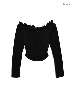 Frilled off-shoulder cropped t-shirt