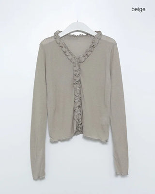 Frilled V-neck cardigan