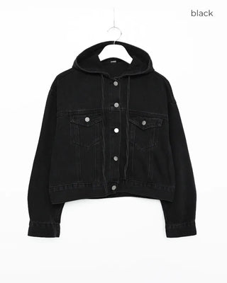 Cropped hooded denim jacket