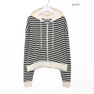 Striped semi-cropped double-zip waffle hoodie