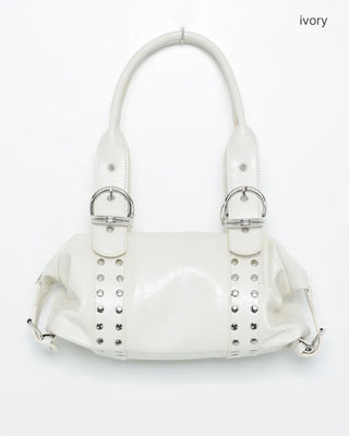 Double rivet belt leather tote bag