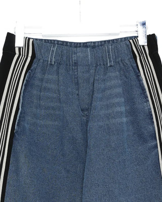 Triple side-stripe cutoff denim pants