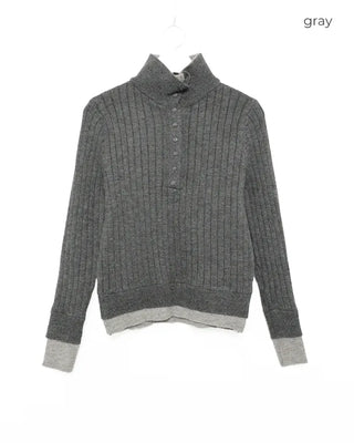 High-neck layered button knit