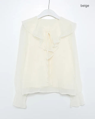 Big frill colored polka dot pattern blouse