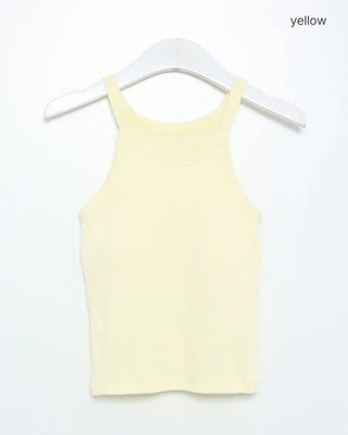 Ribbed U-neck sleeveless top with built-in cups