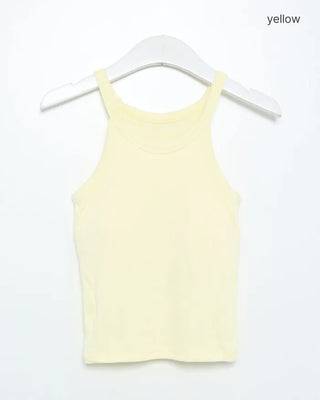 Ribbed U-neck sleeveless top with built-in cups