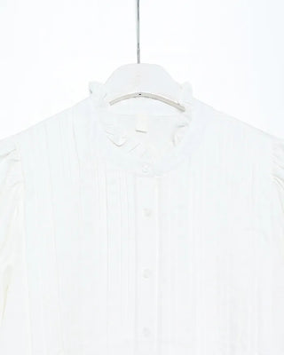 Frilled pintuck puff blouse mini dress