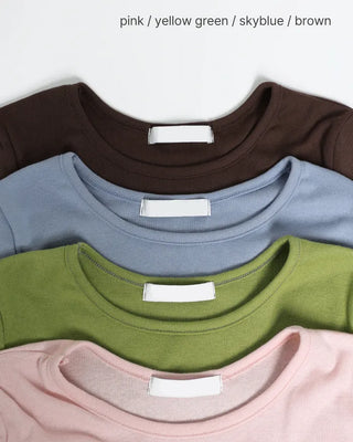 Jewel neck cropped sleeve T-shirt