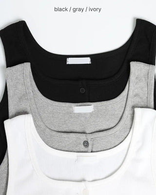 Square neck button sleeveless