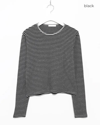 Round neck simple striped long T-shirt