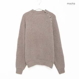 (Unisex) Button Mock Neck Raglan Knit