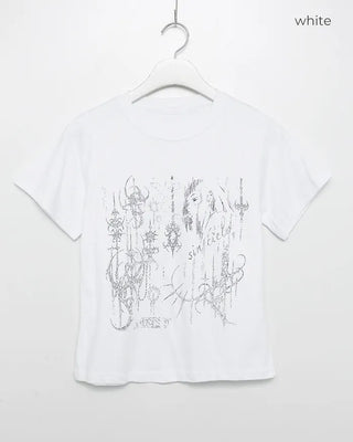 Tattoo illustration semi-cropped half t-shirt
