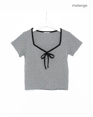 Two-tone ribbon dot T-shirt
