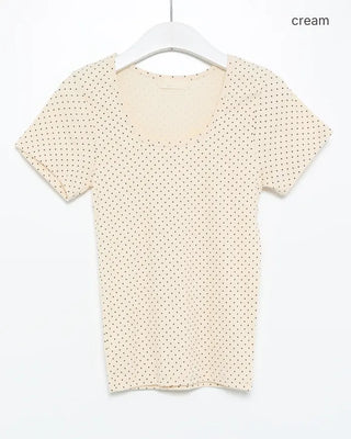 Pindot Square Neck Ribbed Half T-Shirt