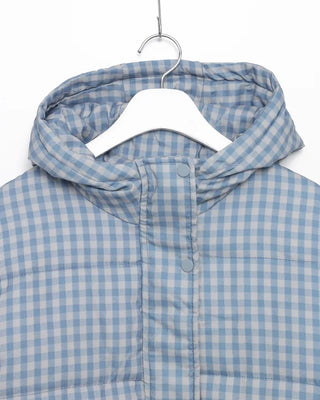 Gingham check hooded faux down jacket
