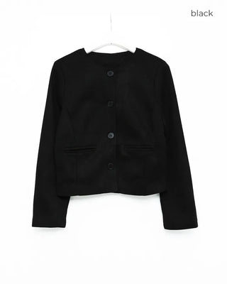 Collarless suede jacket
