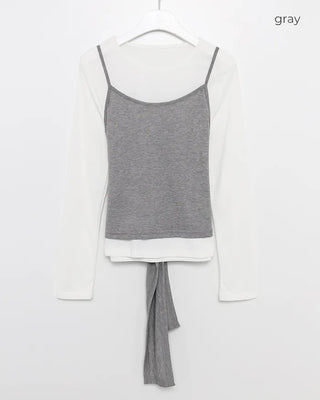 Waist tie camisole layered long-sleeve T-shirt