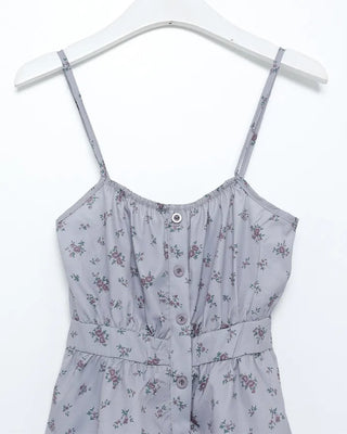 Flower Button Back Banding Sleeveless Blouse
