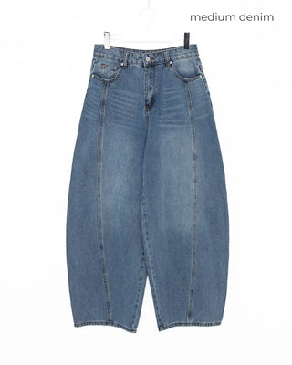 (Unisex) Center Seam Washed Balloon Denim Pants