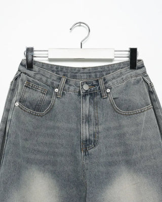 Side-tuck wide denim pants