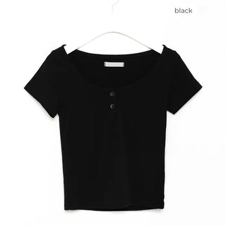 2-button round short-sleeved T-shirt