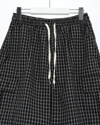 (Unisex) Check Seersucker Half Cargo Pants