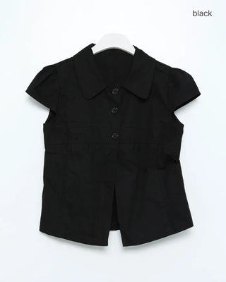 Button-up puff-sleeve cotton blouse