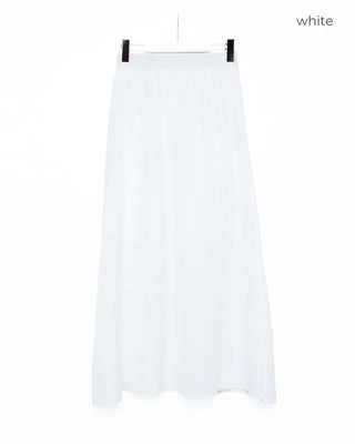Elastic waist yoke line flared maxi skirt