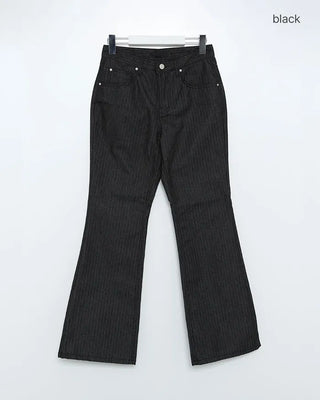 Low-rise striped flare denim pants