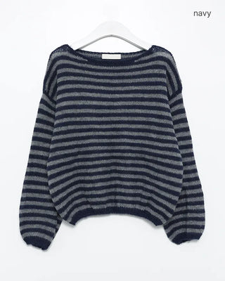Boat neck striped loose knit