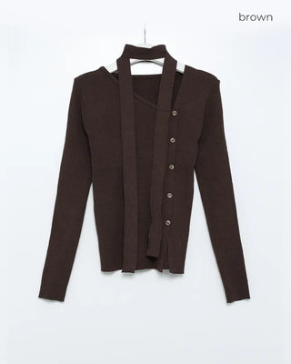 Asymmetrical Button Cardigan & Tie Set