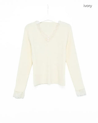 V-neck lace-point knit