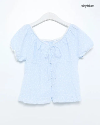 Puff sleeve lace detail blouse