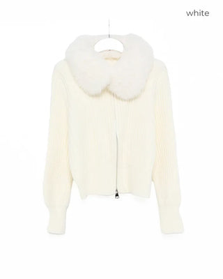 Fur collar knit cardigan