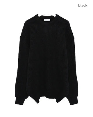 Rib-knit round neck sweater