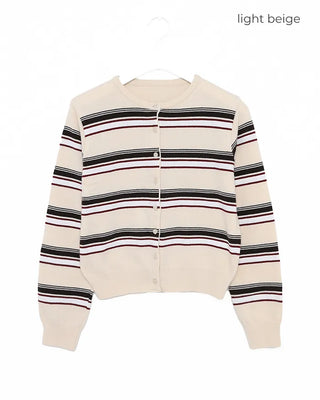 Multi-stripe round neck cardigan