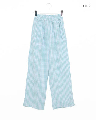 Gingham check wide seersucker pants