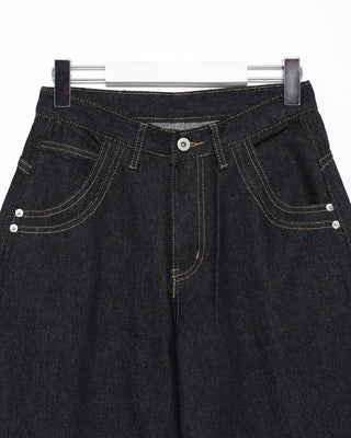 Knee Rivet Wave Stitch Wide Rigid Pants