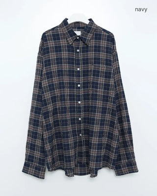 Oversized seersucker check long-sleeved shirt