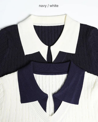 Cable bicolor short-sleeved knit