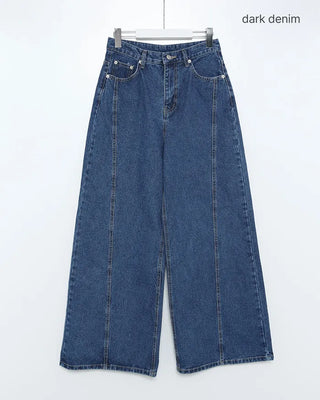 Side-slit wide denim pants