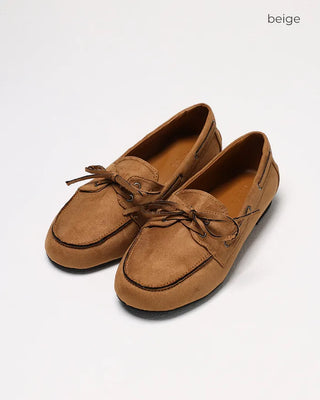 Suede ribbon loafers